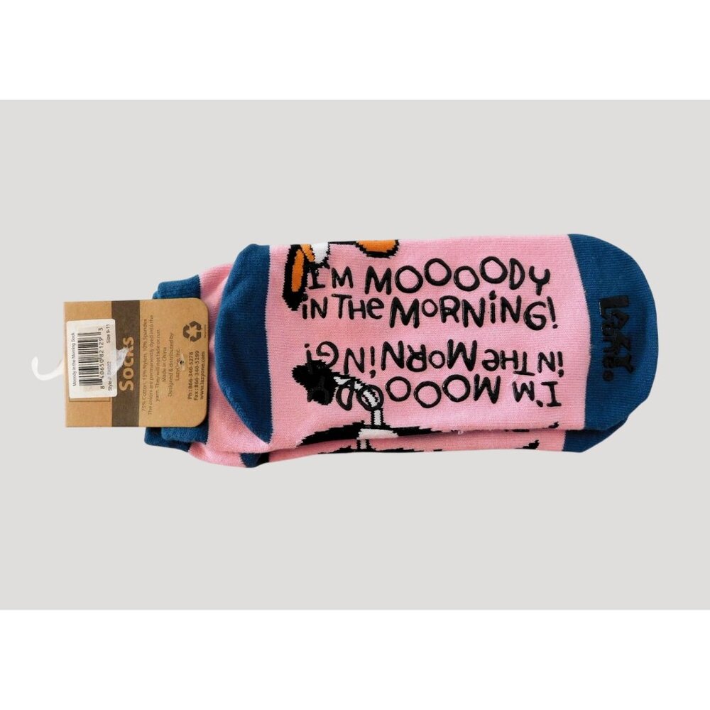 Lazy One Mooody Cow Ankle Socks Funny Size 9-11 Pink Blue Cute Quirky - Picture 3 of 4